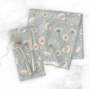 Chinoisserie floral dove grey. Retro trailing floral on soft grey background.