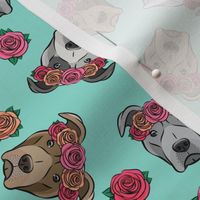 all the pit bulls - floral crowns -  teal