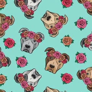 all the pit bulls - floral crowns -  teal