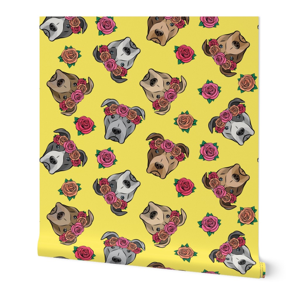 all the pit bulls - floral crowns -  yellow