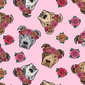 all the pit bulls - floral crowns -  pink