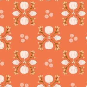  Bright Orange Acorn, Cranberry, & Pumpkin Fall Foliage Damask // Sing for Your Supper Modern Farmhouse Collection // Autumn Edition