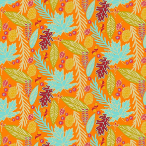 Autumn Leaves in Bright Orange & Teal colors