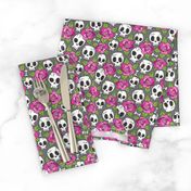 Skulls and Roses  Pink on Dark Grey Smaller 1,5 inch