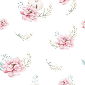 Watercolor floral pattern with blossom flowers 