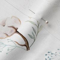 Watercolor floral pattern with cotton branches. 