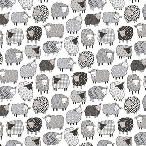 Sheep Geometric Patterned Black & White Grey  on White Tiny Small 1 inch