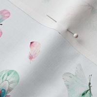 Watercolor pattern with flowers and butterflies