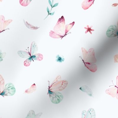 Watercolor pattern with flowers and butterflies