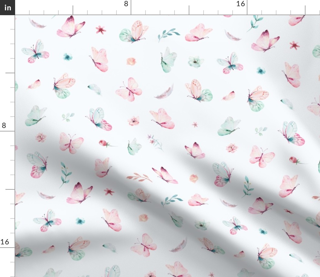 Watercolor pattern with flowers and butterflies