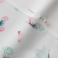 Watercolor pattern with flowers and butterflies