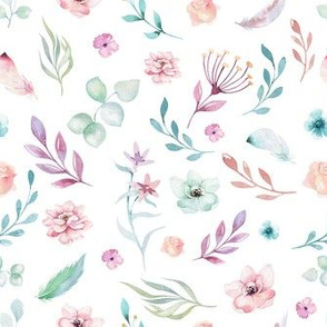 Watercolor pattern with flowers and butterflies