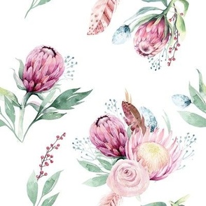 seamless watercolor floral patterns with protea rose 1