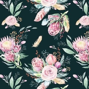 seamless watercolor floral patterns with protea rose 2