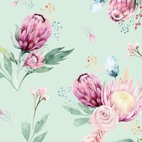 seamless watercolor floral patterns with protea rose 5