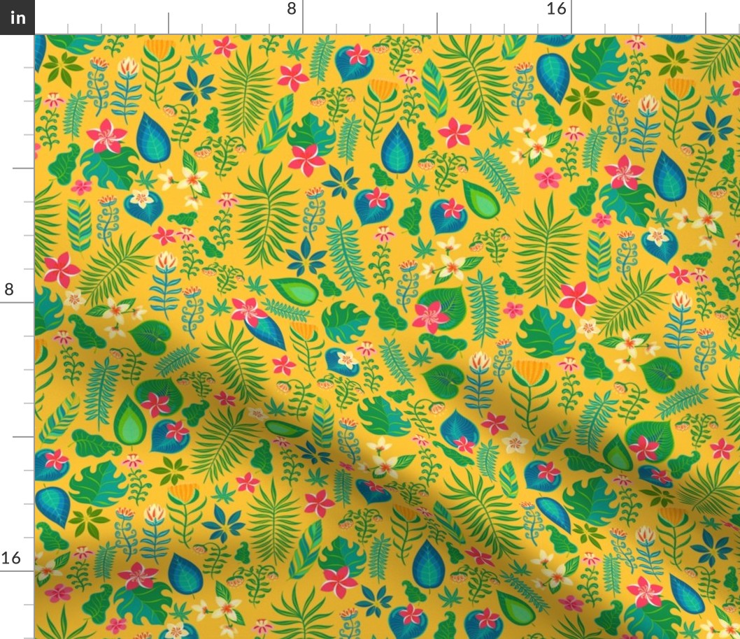Pattern of tropical flowers and leaves