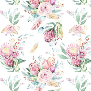 seamless watercolor floral patterns with protea rose 15