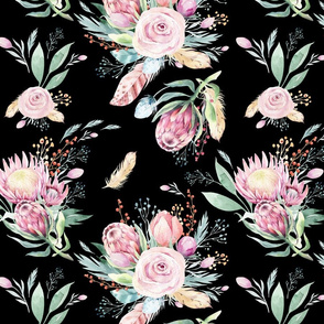 seamless watercolor floral patterns with protea rose 11