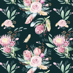 seamless watercolor floral patterns with protea rose 13