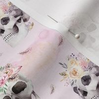 Watercolor pattern with human skull and roses