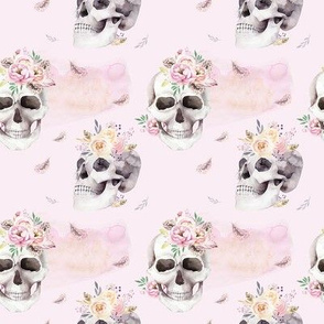 Watercolor pattern with human skull and roses
