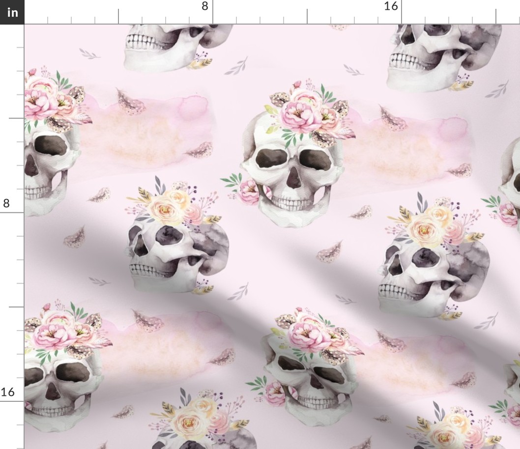 Watercolor pattern with human skull and roses