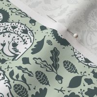 winter fox florals in green 