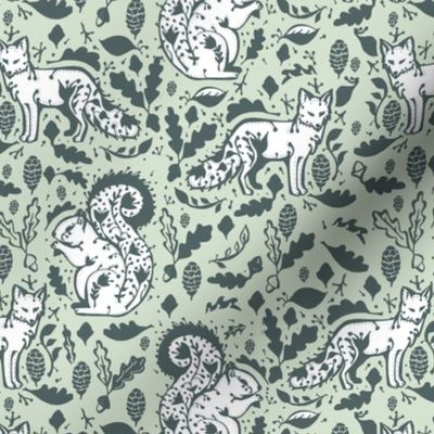 winter fox florals in green 