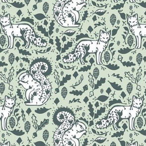 winter fox florals in green 