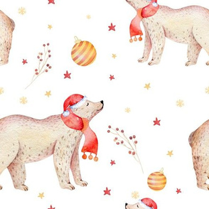 Magic winter holidays forest animals: baby deer and bear 