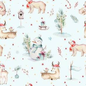 Winter holiday forest with cure animals