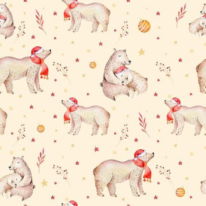 Magic winter holidays forest animals: baby deer and bear 