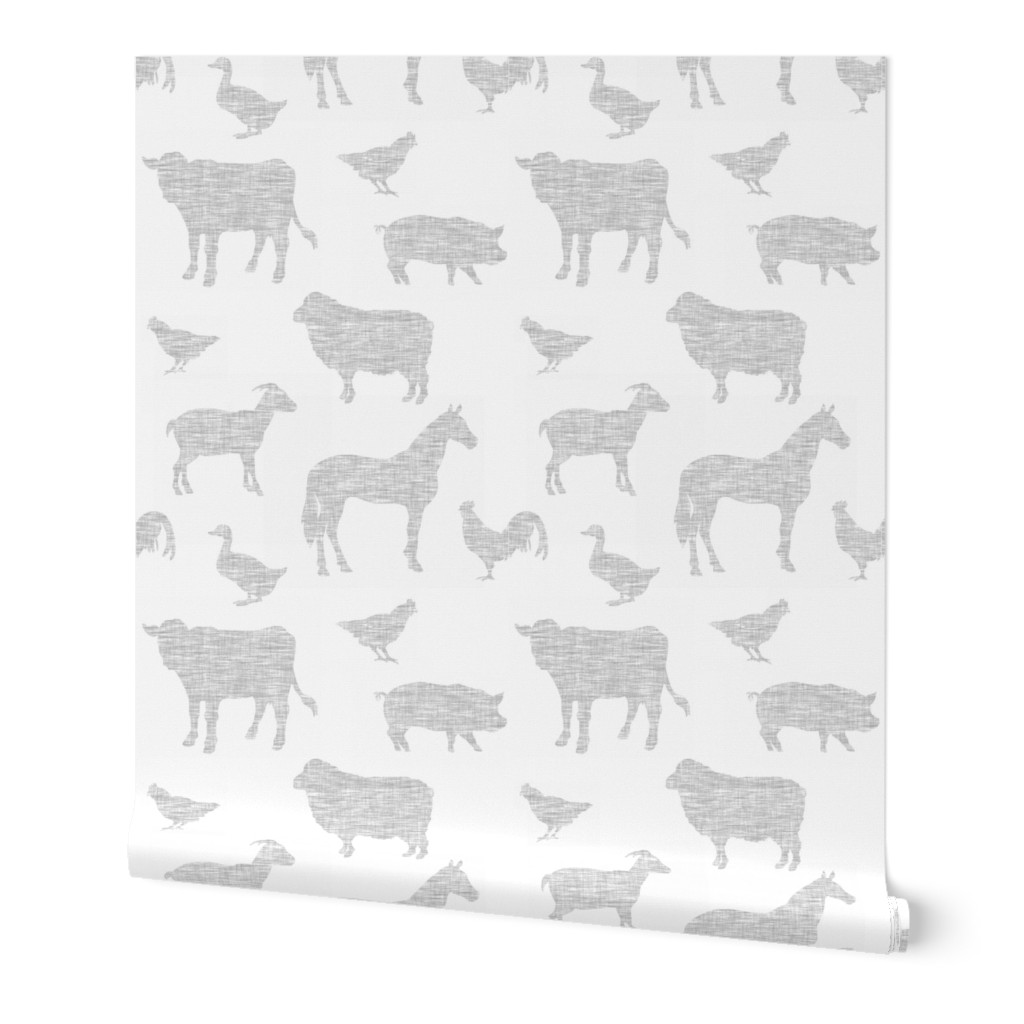 Farm animals - light grey linen on white