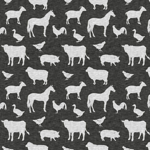 Farm Animals - light grey on black