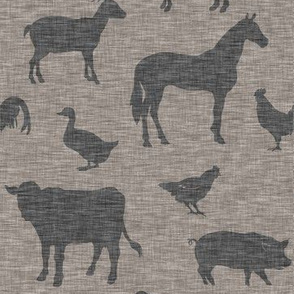 Farm animals - Dark Taupe linen