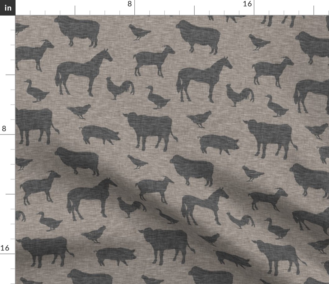 Farm animals - Dark Taupe linen