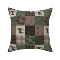 3” Wood Quilt - Hunter Green and Brown - ROTATED