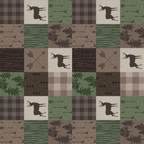 3” Wood Quilt - Hunter Green and Brown - ROTATED