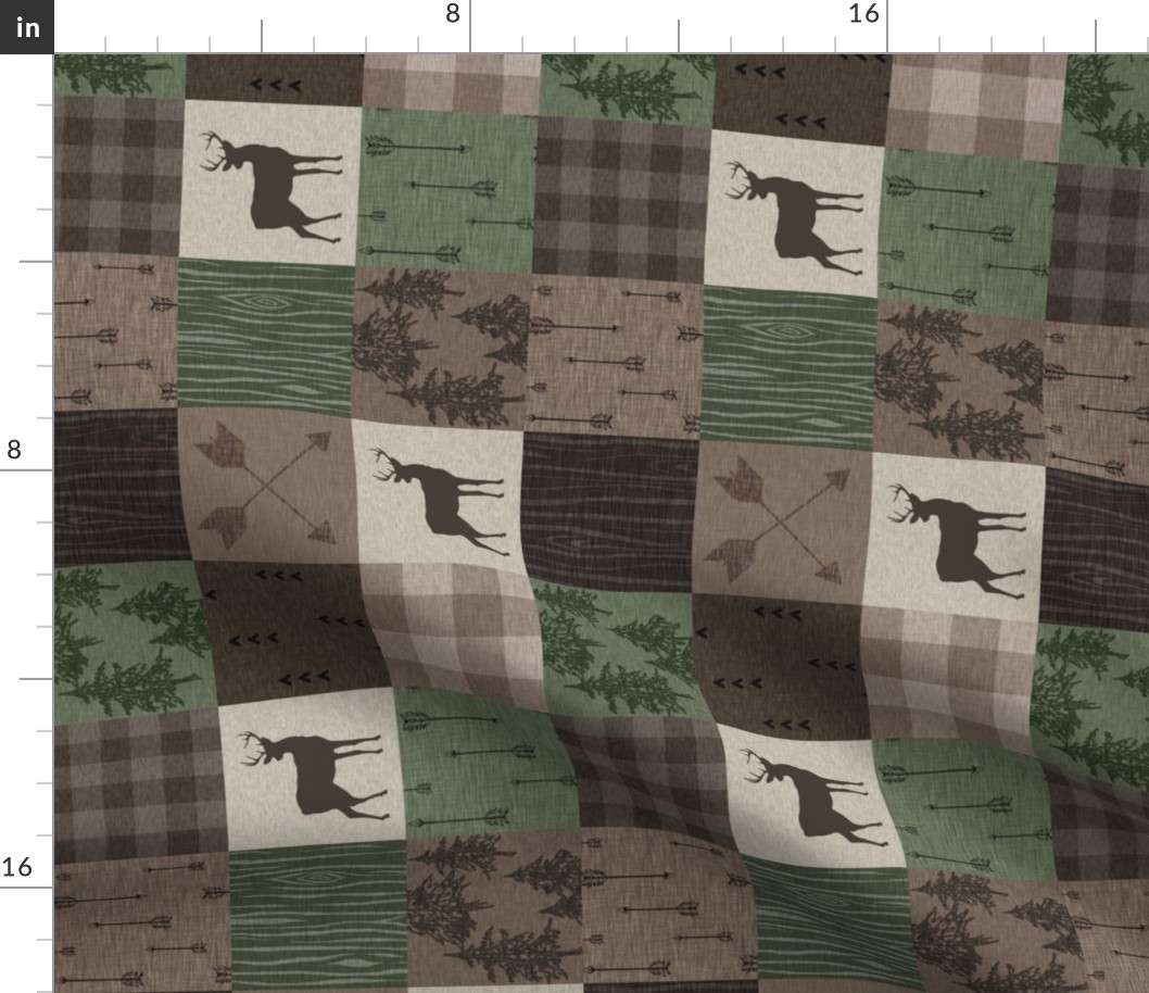 3” Wood Quilt - Hunter Green and Brown - ROTATED