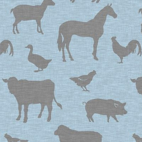 Farm animals - grey on blue 