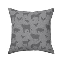 Farm animals - medium grey on grey linen