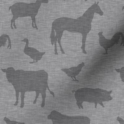 Farm animals - medium grey on grey linen