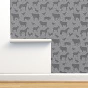 Farm animals - medium grey on grey linen