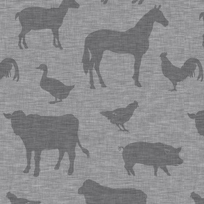 Farm animals - medium grey on grey linen