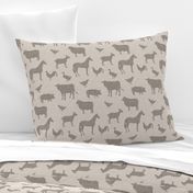 Farm animals - tan light brown linen