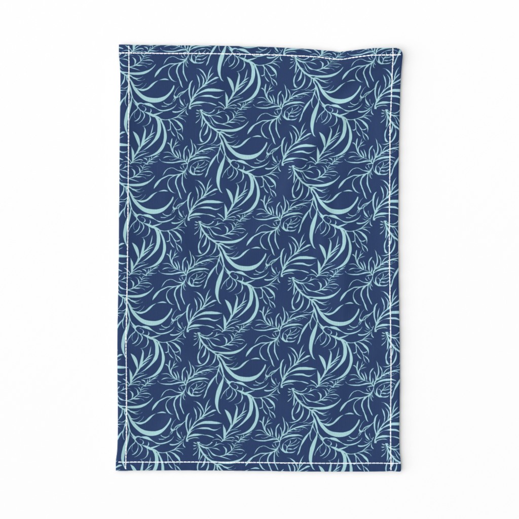 Feathery leaves of China Blue on Deep Indigo - Large Scale