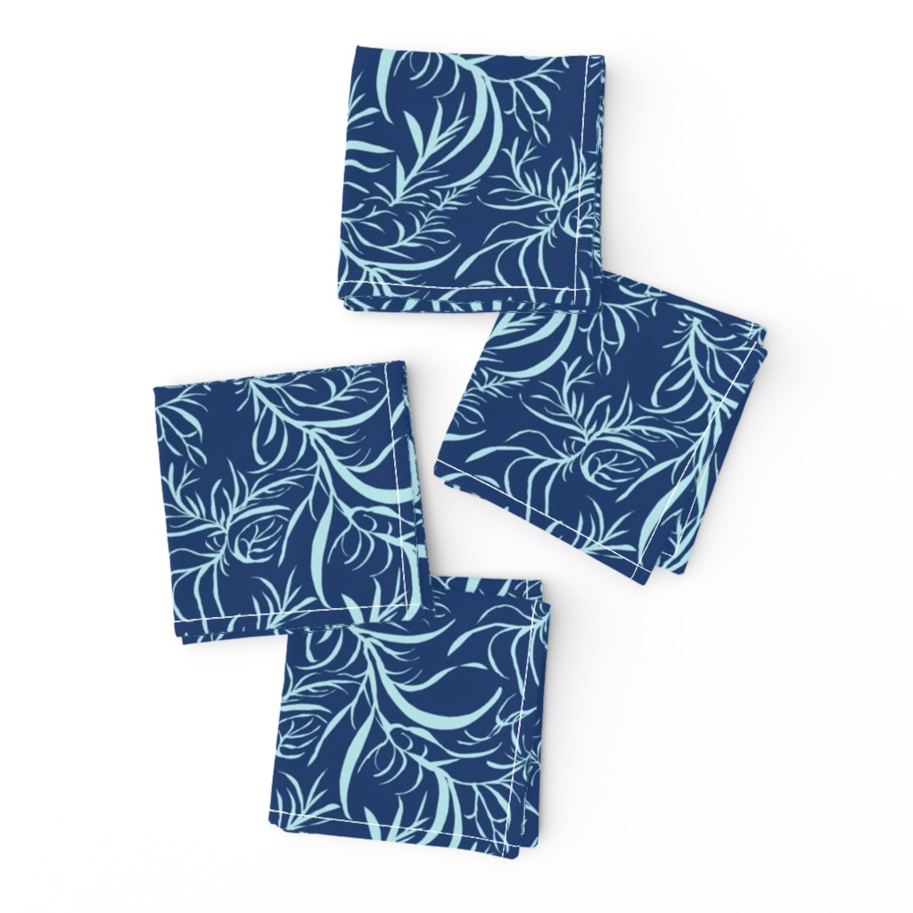 Feathery leaves of China Blue on Deep Indigo - Large Scale