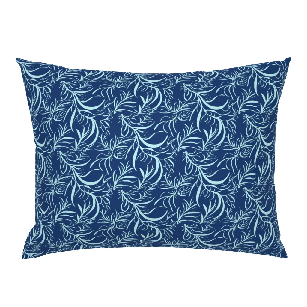 Feathery leaves of China Blue on Deep Indigo - Large Scale