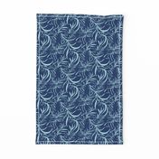 Feathery leaves of China Blue on Deep Indigo - Large Scale