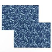 Feathery leaves of China Blue on Deep Indigo - Large Scale